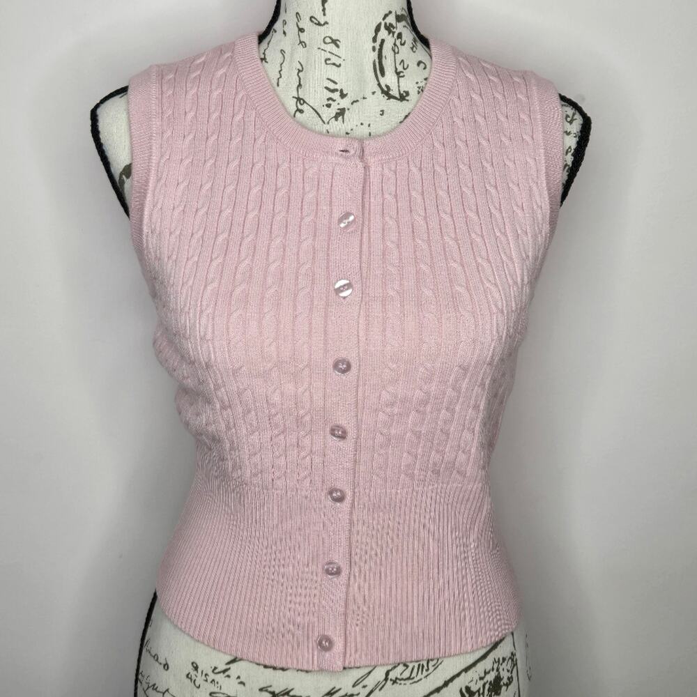 NO COMMENT Pink Cable Knit Sleeveless Sweater Vest Youth Size L / Women's Small